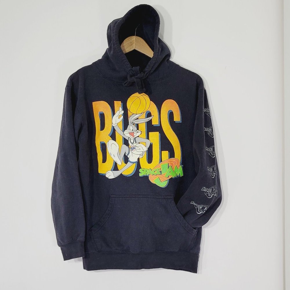 Warner Brothers Space Jam Bugs Bunny Graphic Hoodie Sweatshirt Black Pocket M
